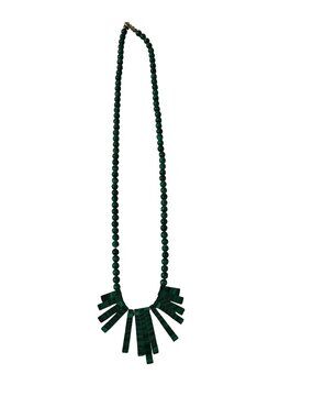 Vintage Green Malachite Style Necklace Fan Fringe Statement Beaded 14 Inch Colla